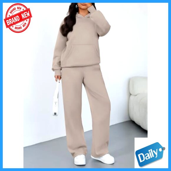 Oversized Hoodie Sweatsuit Set Wide Leg Pants Lounge Travel Activewear - Picture 6 of 6